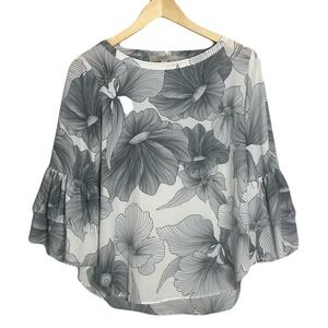 LOFT‎ Floral Print Blouse Size SP Bell Sleeve Career Workwear Lightweight EUC